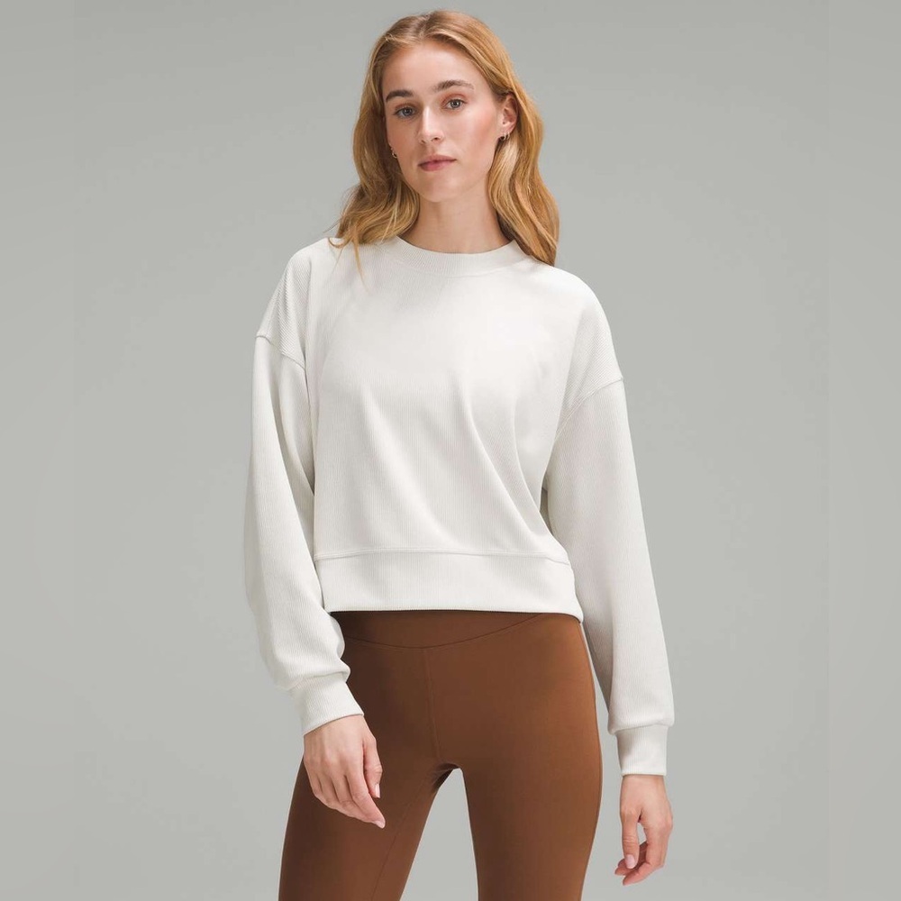 Lululemon Ribbed Softstreme Perfectly Oversized Cropped Crew Pullover Bone 6 Six
